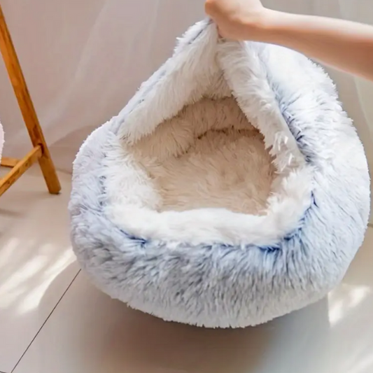 Warm Hooded Nest Bed for Cats & Dogs – Plush Fleece Comfort for Small Pets