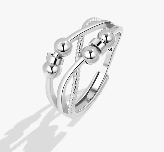 Metal Balls Anxiety Fidget Rings Adjustable for Women Stress Relieve Finger Jewelry Rotatable Beads Ring Accessories Bague Homme