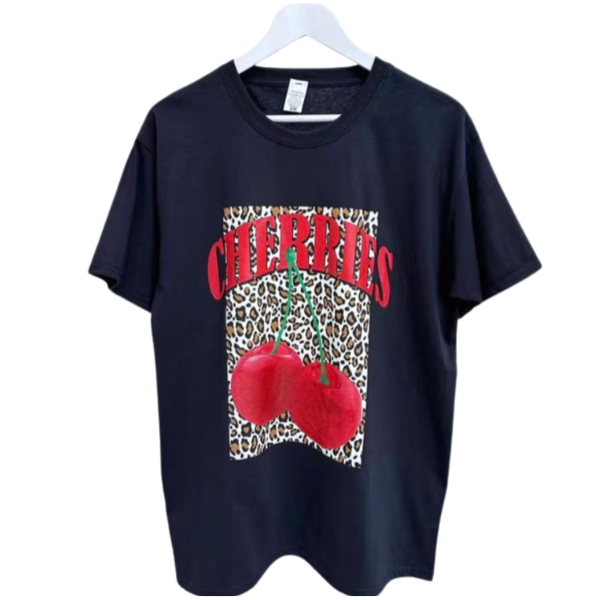Cherries & Leopard Print Oversized T-Shirt – Cotton, Black/White