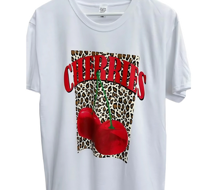 Cherries & Leopard Print Oversized T-Shirt – Cotton, Black/White