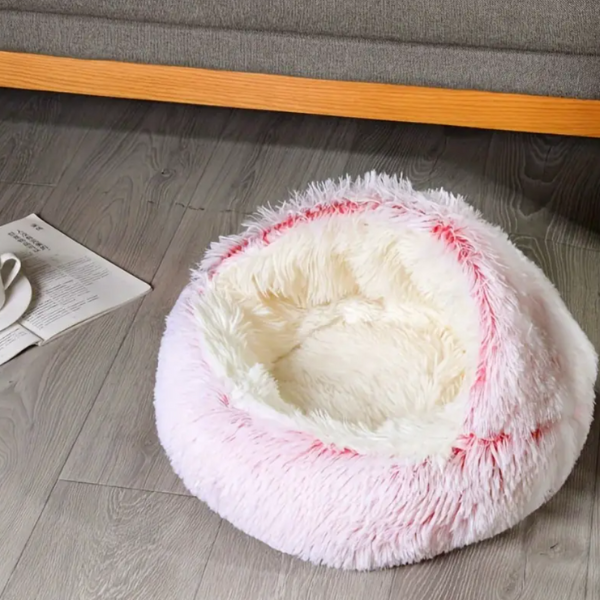 Warm Hooded Nest Bed for Cats & Dogs – Plush Fleece Comfort for Small Pets