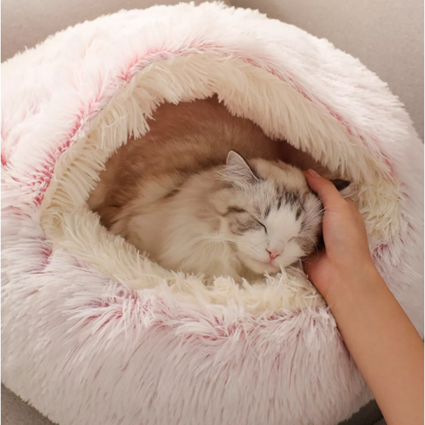 Warm Hooded Nest Bed for Cats & Dogs – Plush Fleece Comfort for Small Pets