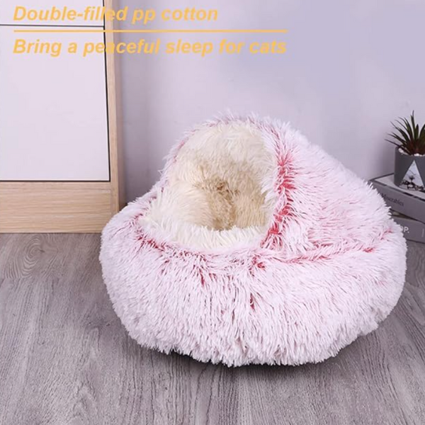 Warm Hooded Nest Bed for Cats & Dogs – Plush Fleece Comfort for Small Pets