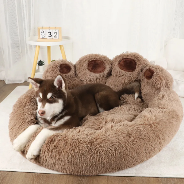 Cozy Paw Shaped Dog & Cat Bed – Soft Plush Comfort Non-Slip Bottom