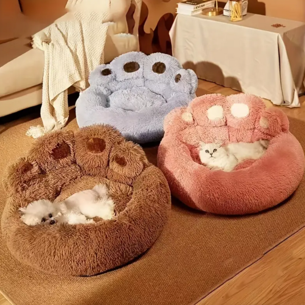 Cozy Paw Shaped Dog & Cat Bed – Soft Plush Comfort Non-Slip Bottom
