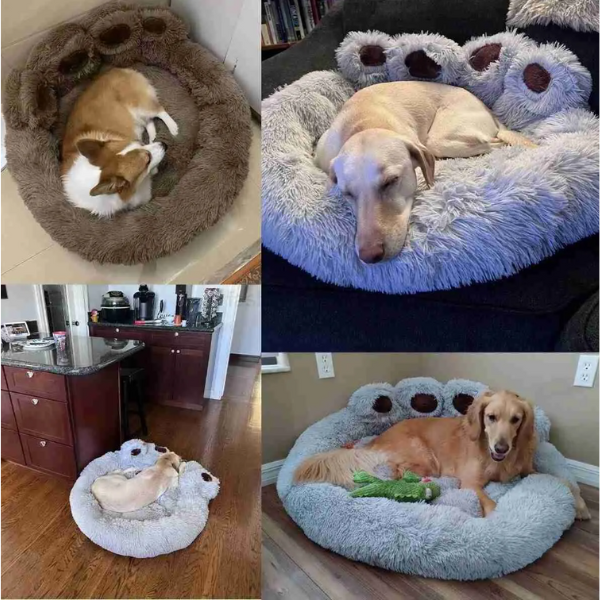 Cozy Paw Shaped Dog & Cat Bed – Soft Plush Comfort Non-Slip Bottom