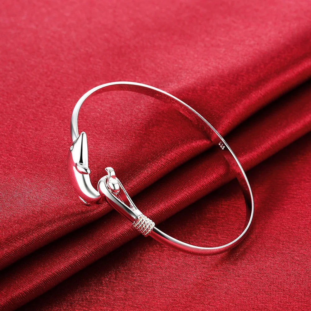 925 Sterling Silver Bracelets for Women fine cute dolphin bangle adjustable Jewelry Fashion Party Gifts Girl student