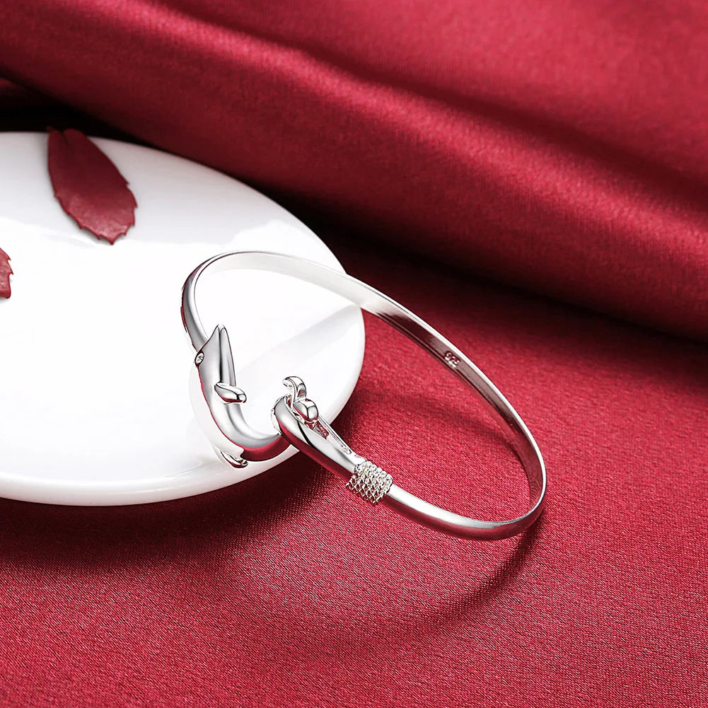 925 Sterling Silver Bracelets for Women fine cute dolphin bangle adjustable Jewelry Fashion Party Gifts Girl student