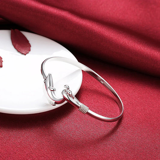 925 Sterling Silver Bracelets for Women fine cute dolphin bangle adjustable Jewelry Fashion Party Gifts Girl student