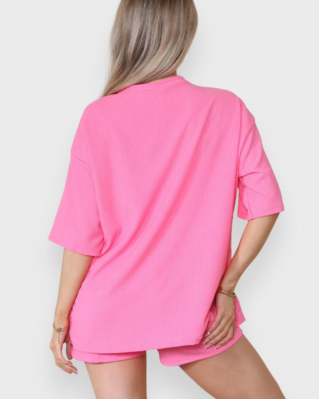 Trendy Women's 2-Piece Matching Tee & Cycling Shorts Set | Squat-Proof Shorts with Pockets | Perfect for Gym & Casual Wear