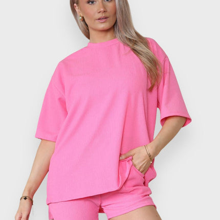 Trendy Women's 2-Piece Matching Tee & Cycling Shorts Set | Squat-Proof Shorts with Pockets | Perfect for Gym & Casual Wear