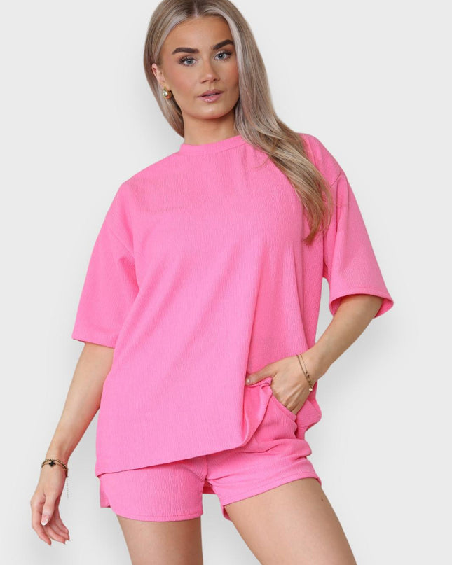 Trendy Women's 2-Piece Matching Tee & Cycling Shorts Set | Squat-Proof Shorts with Pockets | Perfect for Gym & Casual Wear