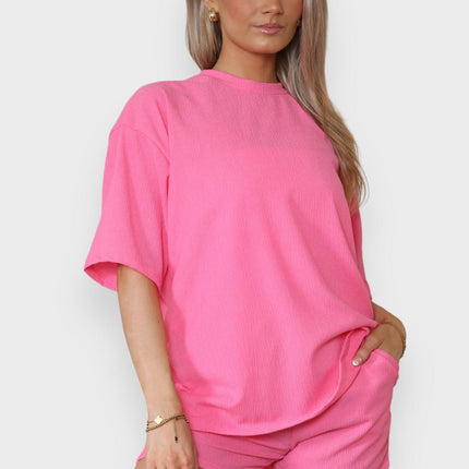 Trendy Women's 2-Piece Matching Tee & Cycling Shorts Set | Squat-Proof Shorts with Pockets | Perfect for Gym & Casual Wear
