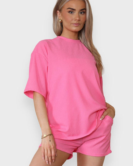 Trendy Women's 2-Piece Matching Tee & Cycling Shorts Set | Squat-Proof Shorts with Pockets | Perfect for Gym & Casual Wear