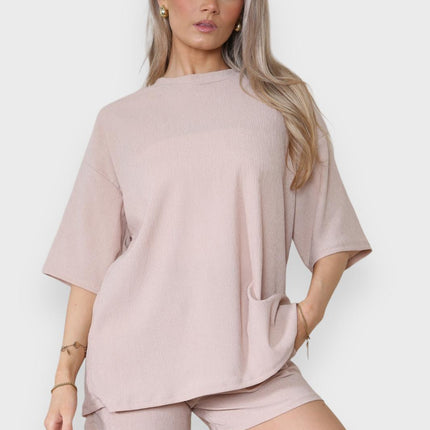 Trendy Women's 2-Piece Matching Tee & Cycling Shorts Set | Squat-Proof Shorts with Pockets | Perfect for Gym & Casual Wear