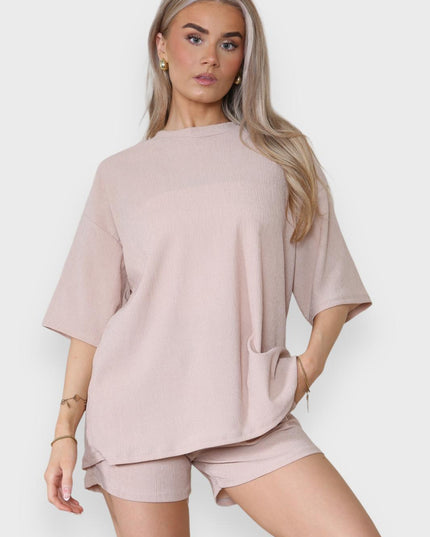 Trendy Women's 2-Piece Matching Tee & Cycling Shorts Set | Squat-Proof Shorts with Pockets | Perfect for Gym & Casual Wear