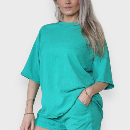 Trendy Women's 2-Piece Matching Tee & Cycling Shorts Set | Squat-Proof Shorts with Pockets | Perfect for Gym & Casual Wear