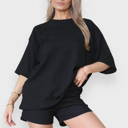 Trendy Women's 2-Piece Matching Tee & Cycling Shorts Set | Squat-Proof Shorts with Pockets | Perfect for Gym & Casual Wear