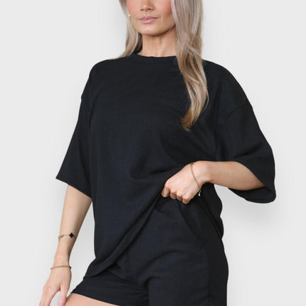 Trendy Women's 2-Piece Matching Tee & Cycling Shorts Set | Squat-Proof Shorts with Pockets | Perfect for Gym & Casual Wear