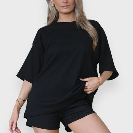 Trendy Women's 2-Piece Matching Tee & Cycling Shorts Set | Squat-Proof Shorts with Pockets | Perfect for Gym & Casual Wear