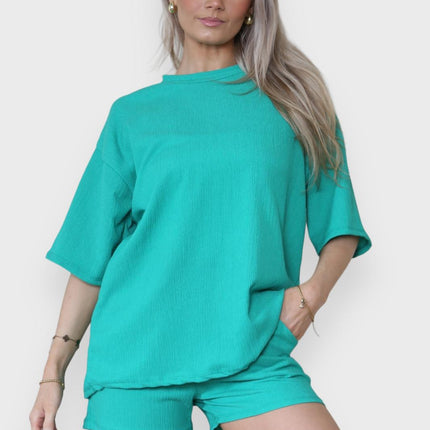 Trendy Women's 2-Piece Matching Tee & Cycling Shorts Set | Squat-Proof Shorts with Pockets | Perfect for Gym & Casual Wear