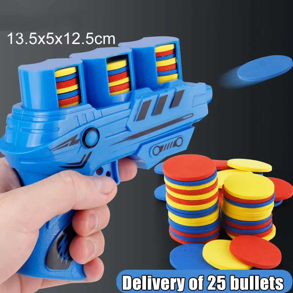 Children Flying Saucer GunsToy Ejection Kids Outdoor Game Foam with 25pcs Flying Disc Fun Toys EVA Mini Soft Bullets Battle