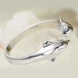 925 Sterling Silver Jewelry Open Happy Double Dolphin Love Rings For Women Party Gift Adjustable Ring