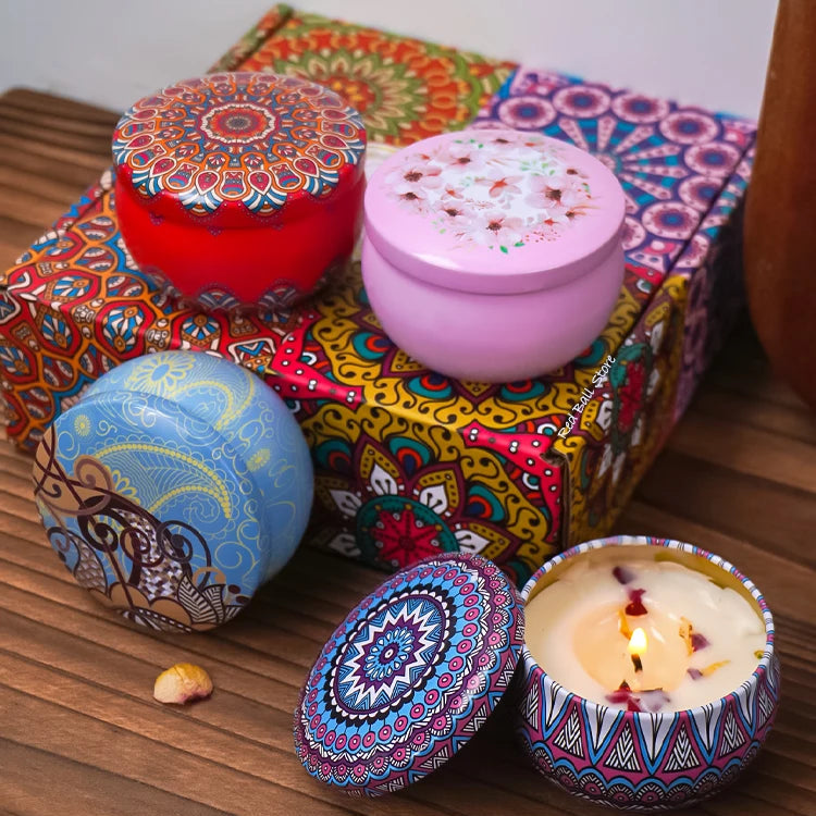 4Pcs/Box Scented Candle Set Gift Islamic Arabian Patterns Fragrance Candle Jar DIY Smokeless Couples Romantic Incense Candles