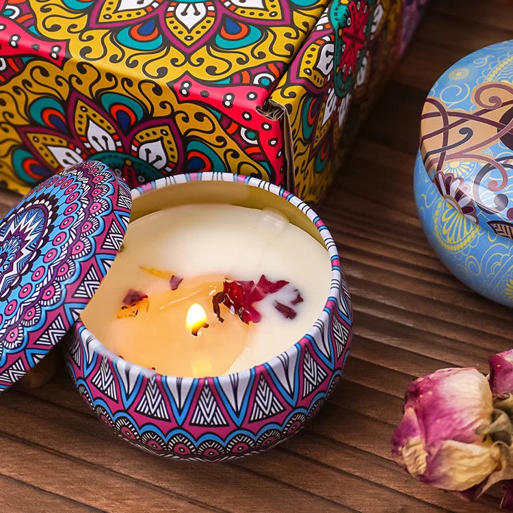 4Pcs/Box Scented Candle Set Gift Islamic Arabian Patterns Fragrance Candle Jar DIY Smokeless Couples Romantic Incense Candles