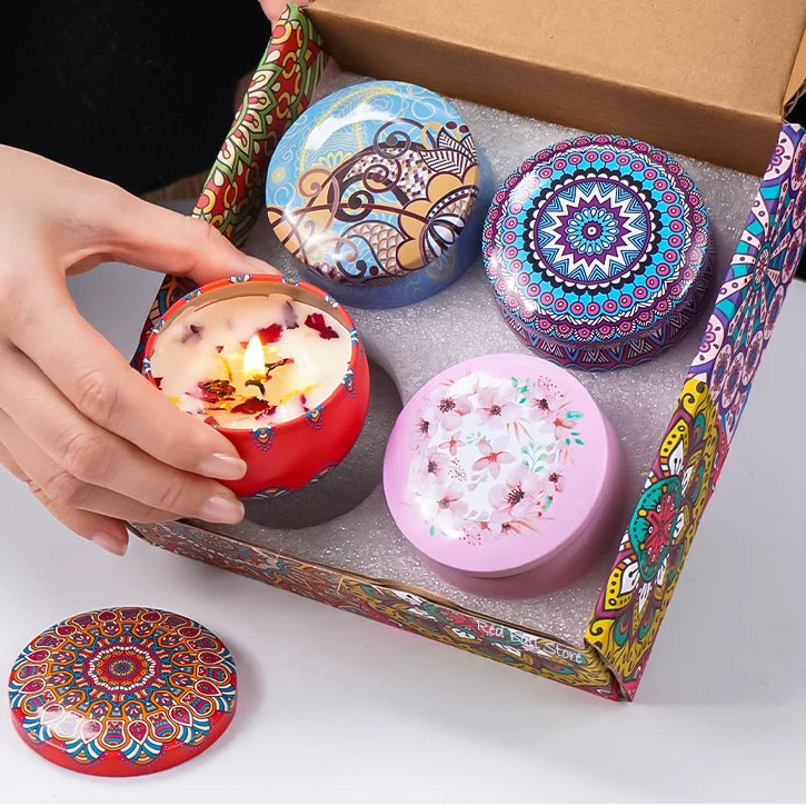 4Pcs/Box Scented Candle Set Gift Islamic Arabian Patterns Fragrance Candle Jar DIY Smokeless Couples Romantic Incense Candles