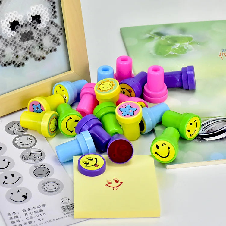 6pcs Assorted Stamps for Kids Self-ink Stamps Children Toy Stamps Smiley Face Seal Scrapbooking DIY Painting Photo Album Decor
