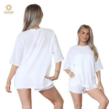 Trendy Women's 2-Piece Matching Tee & Cycling Shorts Set | Squat-Proof Shorts with Pockets | Perfect for Gym & Casual Wear