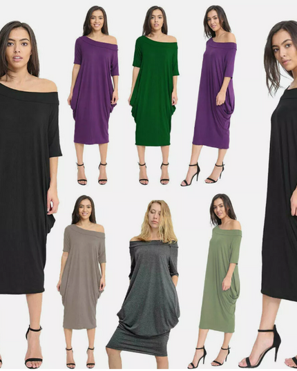 Women’s off-shoulder oversized parachute dress in breathable viscose. Flowy, comfy midi fit—perfect for casual days or chic boho-inspired parties.