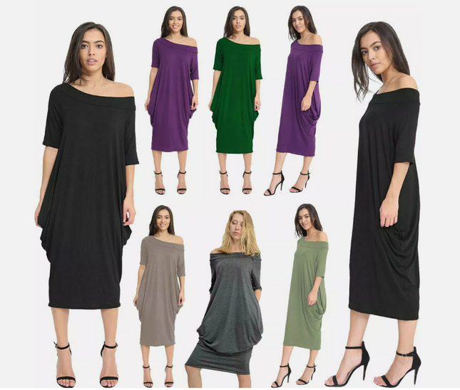 Women’s off-shoulder oversized parachute dress in breathable viscose. Flowy, comfy midi fit—perfect for casual days or chic boho-inspired parties.