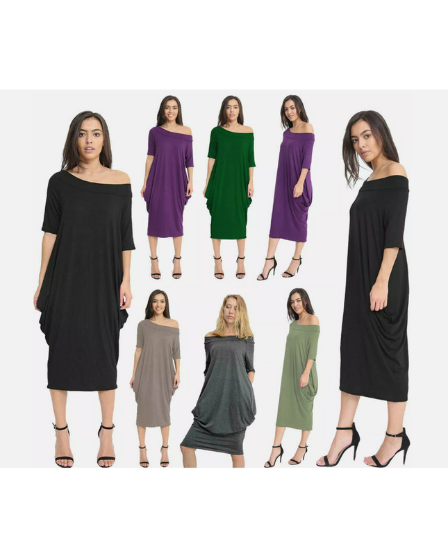 Women’s off-shoulder oversized parachute dress in breathable viscose. Flowy, comfy midi fit—perfect for casual days or chic boho-inspired parties.
