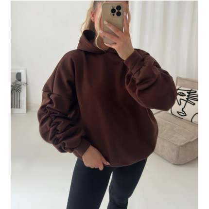 Women’s Ruched Sleeve Silk Ribbon Hoodie Fashion | Oversized Fleece Sweatshirt | Stretchy All-Season Fit