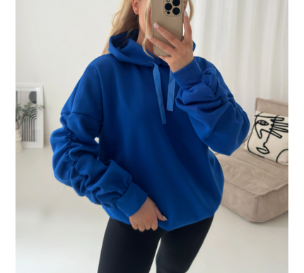 Women’s Ruched Sleeve Silk Ribbon Hoodie Fashion | Oversized Fleece Sweatshirt | Stretchy All-Season Fit