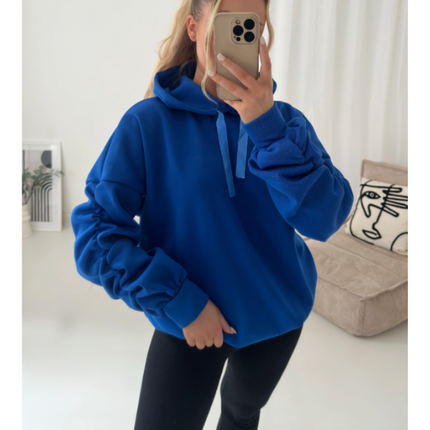 Women’s Ruched Sleeve Silk Ribbon Hoodie Fashion | Oversized Fleece Sweatshirt | Stretchy All-Season Fit