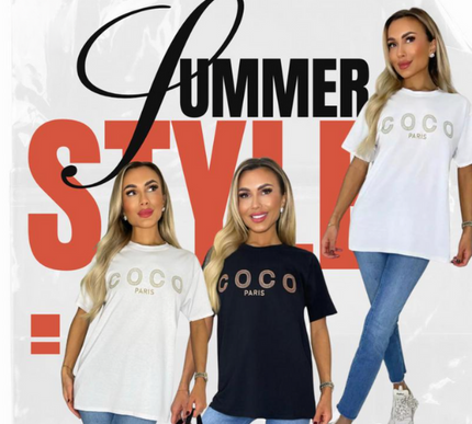 Ladies short sleeve COCO print Oversized Tee shirt top