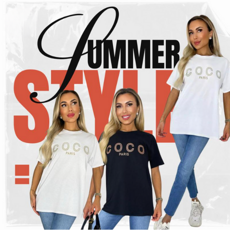Ladies short sleeve COCO print Oversized Tee shirt top