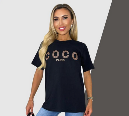 Ladies short sleeve COCO print Oversized Tee shirt top