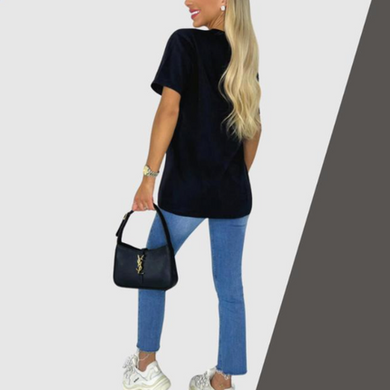 Ladies short sleeve COCO print Oversized Tee shirt top