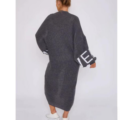 Long Sleeve Love Print Cardigan for Women | Balloon Sleeve Knitted Jumper Top | Soft Acrylic Material | Oversized Cardigan Knitwear Women's wear