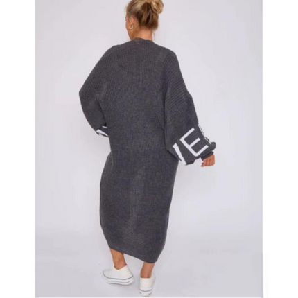 Long Sleeve Love Print Cardigan for Women | Balloon Sleeve Knitted Jumper Top | Soft Acrylic Material | Oversized Cardigan Knitwear Women's wear
