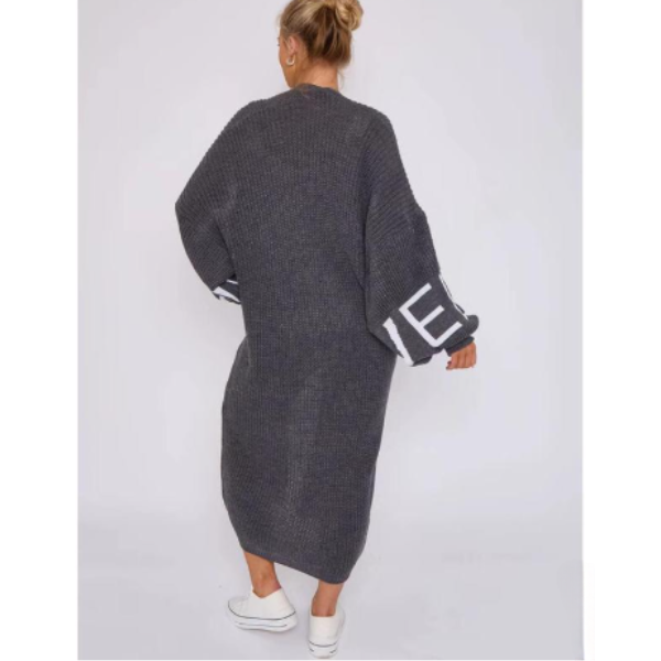 Long Sleeve Love Print Cardigan for Women | Balloon Sleeve Knitted Jumper Top | Soft Acrylic Material | Oversized Cardigan Knitwear Women's wear