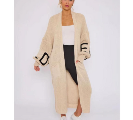 Long Sleeve Love Print Cardigan for Women | Balloon Sleeve Knitted Jumper Top | Soft Acrylic Material | Oversized Cardigan Knitwear Women's wear