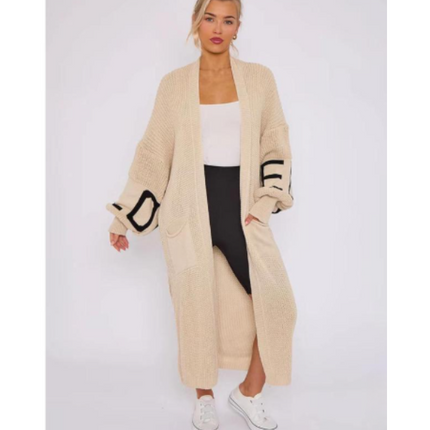 Long Sleeve Love Print Cardigan for Women | Balloon Sleeve Knitted Jumper Top | Soft Acrylic Material | Oversized Cardigan Knitwear Women's wear