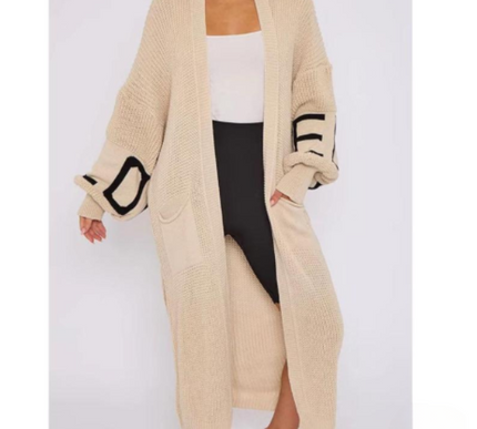Long Sleeve Love Print Cardigan for Women | Balloon Sleeve Knitted Jumper Top | Soft Acrylic Material | Oversized Cardigan Knitwear Women's wear