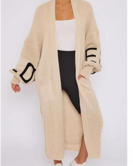 Long Sleeve Love Print Cardigan for Women | Balloon Sleeve Knitted Jumper Top | Soft Acrylic Material | Oversized Cardigan Knitwear Women's wear