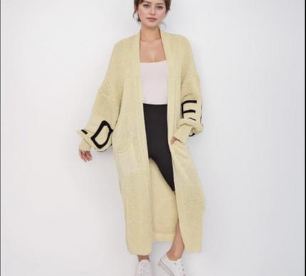 Long Sleeve Love Print Cardigan for Women | Balloon Sleeve Knitted Jumper Top | Soft Acrylic Material | Oversized Cardigan Knitwear Women's wear